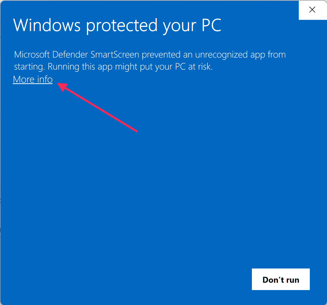 Windows verndaði tölvuna. Smelltu á Nánar.